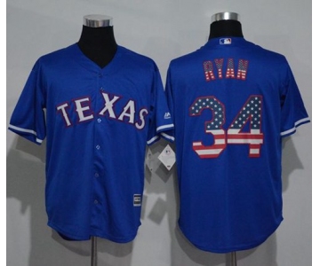 Rangers #34 Nolan Ryan Blue USA Flag Fashion Stitched MLB Jersey