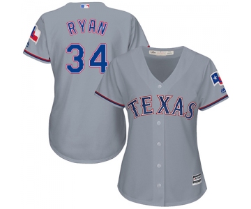 Rangers #34 Nolan Ryan Grey Road Women's Stitched Baseball Jersey