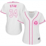 Rangers #34 Nolan Ryan White Pink Fashion Women's Stitched Baseball Jersey