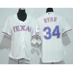 Women's Texas Rangers #34 Nolan Ryan Retired White Stitched MLB Majestic Cool Base Jersey