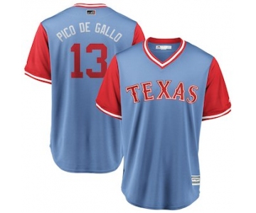 Men's Texas Rangers 13 Joey Gallo Pico de Gallo Majestic Light Blue 2018 Players' Weekend Cool Base Jersey