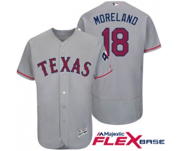 Men's Texas Rangers #18 Mitch Moreland Gray Stars & Stripes Fashion Independence Day Stitched MLB Majestic Flex Base Jersey