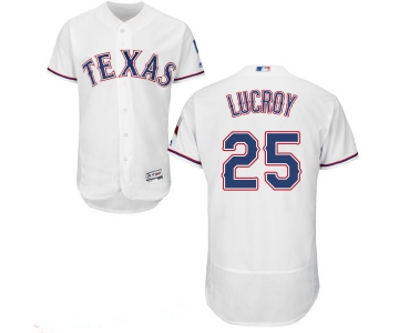 Men's Texas Rangers #25 Jonathan Lucroy White Home 2016 Flex Base Majestic Stitched MLB Jersey