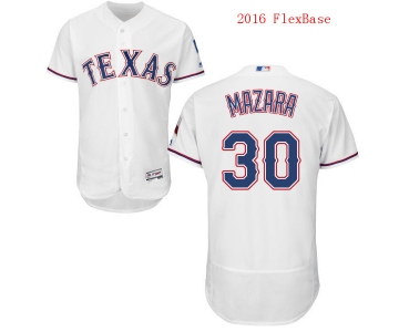 Men's Texas Rangers #30 Nomar Mazara White Home 2016 Flexbase Majestic Baseball Jersey