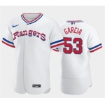 Men's Texas Rangers #53 Adolis Garcia White Throwback Stitched Flex Base Nike Jersey