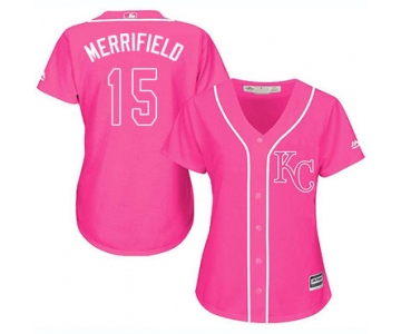 Royals #15 Whit Merrifield Pink Fashion Women's Stitched Baseball Jersey