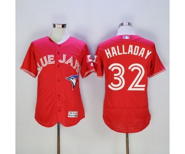 Blue Jays #32 Roy Halladay Red Flexbase Authentic Collection Canada Day Stitched MLB Jersey