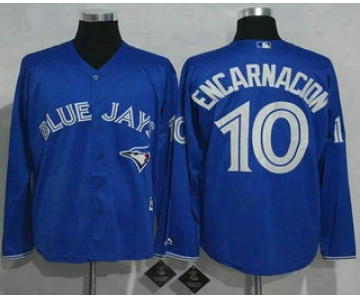 Men's Toronto Blue Jays #10 Edwin Encarnacion Blue Alternate Long Sleeve New Cool Base Jersey