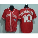 Men's Toronto Blue Jays #10 Edwin Encarnacion Red Stitched MLB 2016 Canada Day Majestic Cool Base Jersey