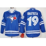 Men's Toronto Blue Jays #19 Jose Bautista Blue Alternate Long Sleeve Baseball Jersey