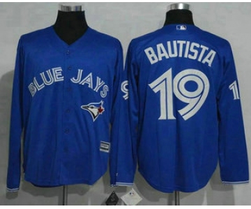 Men's Toronto Blue Jays #19 Jose Bautista Blue Alternate Long Sleeve New Cool Base Jersey