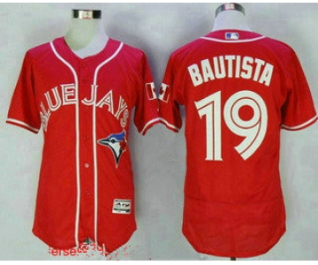 Men's Toronto Blue Jays #19 Jose Bautista Red Stitched MLB 2016 Canada Day Majestic Flex Base Jersey