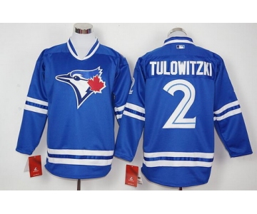 Men's Toronto Blue Jays #2 Troy Tulowitzki Blue Alternate Long Sleeve Baseball Jersey