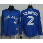 Men's Toronto Blue Jays #2 Troy Tulowitzki Blue Alternate Long Sleeve New Cool Base Jersey