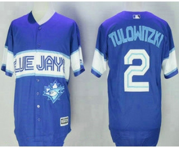 Men's Toronto Blue Jays #2 Troy Tulowitzki New Blue Red Stitched MLB Majestic Cool Base Jersey