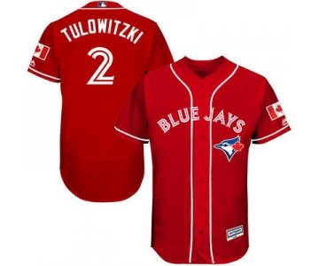 Men's Toronto Blue Jays #2 Troy Tulowitzki Red Stitched MLB 2016 Canada Day Majestic Flex Base Jersey