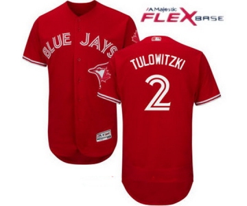 Men's Toronto Blue Jays #2 Troy Tulowitzki Red Stitched MLB 2017 Majestic Flex Base Jersey