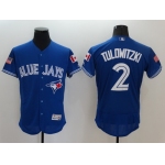 Men's Toronto Blue Jays #2 Troy Tulowitzki Royal Blue Fashion Stars & Stripes 2016 Flexbase Majestic Jersey