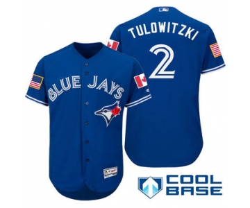 Men's Toronto Blue Jays #2 Troy Tulowitzki Royal Blue Stars & Stripes Fashion Independence Day Stitched MLB Majestic Cool Base Jersey