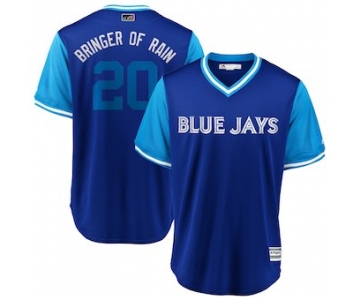 Men's Toronto Blue Jays 20 Josh Donaldson Bringer of Rain Majestic Royal 2018 Players' Weekend Cool Base Jersey