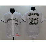 Men's Toronto Blue Jays #20 Josh Donaldson White with Green Memorial Day Stitched MLB Majestic Flex Base Jersey