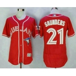 Men's Toronto Blue Jays #21 Michael Saunders Red Stitched MLB 2016 Canada Day Majestic Flex Base Jersey