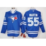 Men's Toronto Blue Jays #55 Russell Martin Blue Alternate Long Sleeve Baseball Jersey