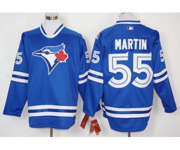 Men's Toronto Blue Jays #55 Russell Martin Blue Alternate Long Sleeve Baseball Jersey