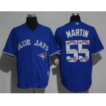 Men's Toronto Blue Jays #55 Russell Martin Royal Blue Team Logo Ornamented Stitched MLB Majestic Cool Base Jersey