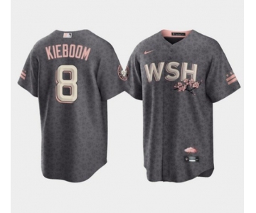 Men's Washington Nationals #8 Carter Kieboom 2022 Grey City Connect Cherry Blossom Cool Base Stitched Jersey