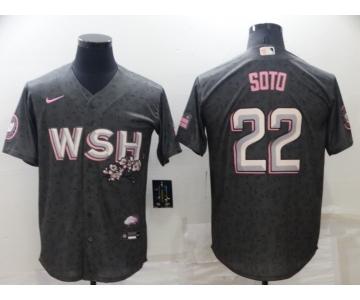 Men's Washington Nationals #22 Juan Soto 2022 Grey City Connect Cherry Blossom Cool Base Stitched Jersey