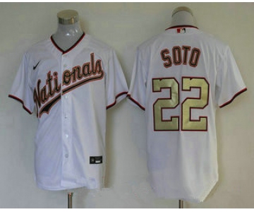 Men's Washington Nationals #22 Juan Soto White Gold Stitched MLB Cool Base Nike Jersey