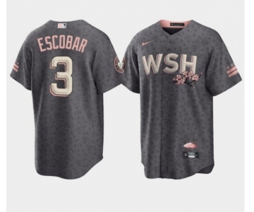 Men's Washington Nationals #3 Alcides Escobar 2022 Grey City Connect Cherry Blossom Cool Base Stitched Jersey