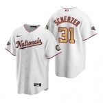 Men's Washington Nationals #31 Max Scherzer White Gold 2019 World Series Champions Stitched MLB Cool Base Nike Jersey