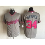 Men's Washington Nationals #34 Bryce Harper Gray With Pink 2016 Mother's Day Baseball Cool Base Jersey