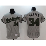 Men's Washington Nationals #34 Bryce Harper Gray with Green Memorial Day Stitched MLB Majestic Flex Base Jersey