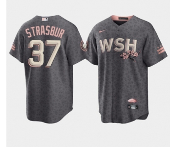 Men's Washington Nationals #37 Stephen Strasburg 2022 Grey City Connect Cherry Blossom Cool Base Stitched Jersey