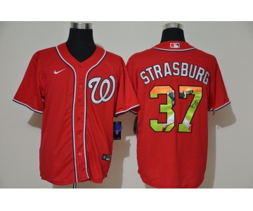 Men's Washington Nationals #37 Stephen Strasburg Red Unforgettable Moment Stitched Fashion MLB Cool Base Nike Jersey