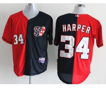 Washington Nationals #34 Bryce Harper Red/Navy Blue Two Tone Jersey