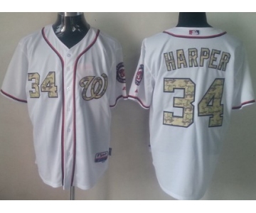 Washington Nationals #34 Bryce Harper White With Camo Jersey