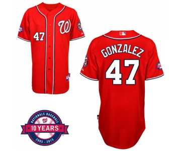 Washington Nationals #47 Gio Gonzalez Red 10TH Jersey